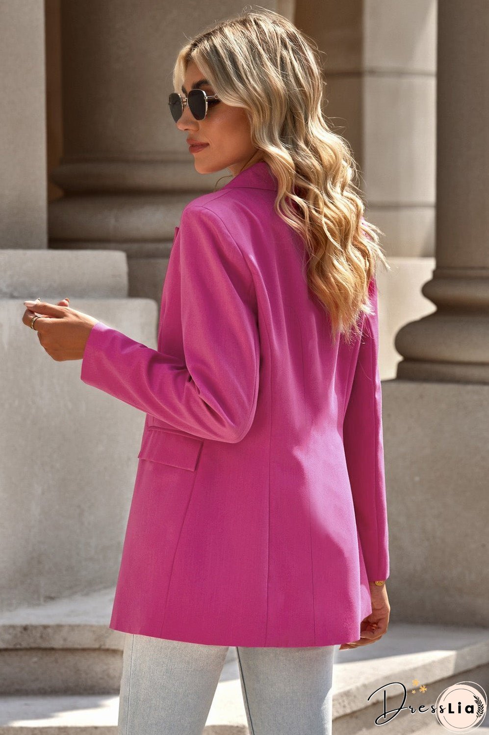 Double-Breasted Padded Shoulder Blazer with Pockets