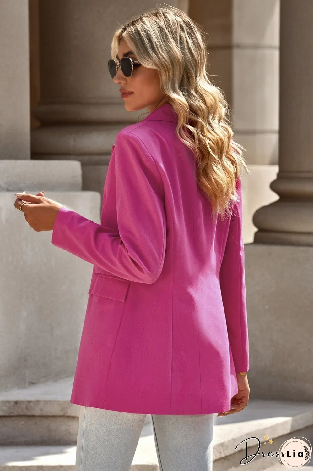 Double-Breasted Padded Shoulder Blazer with Pockets