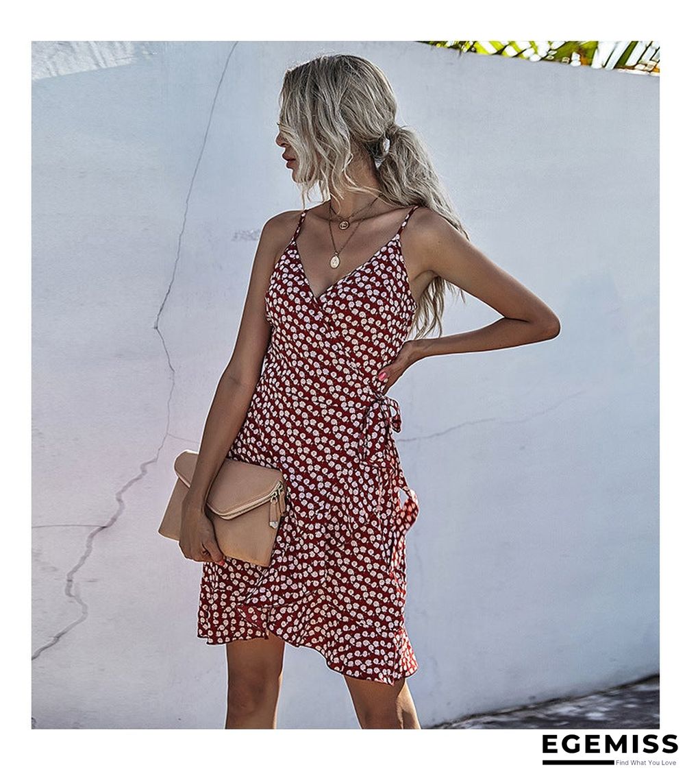 Summer Printing Irregular Ruffled Suspenders Dress Women | EGEMISS