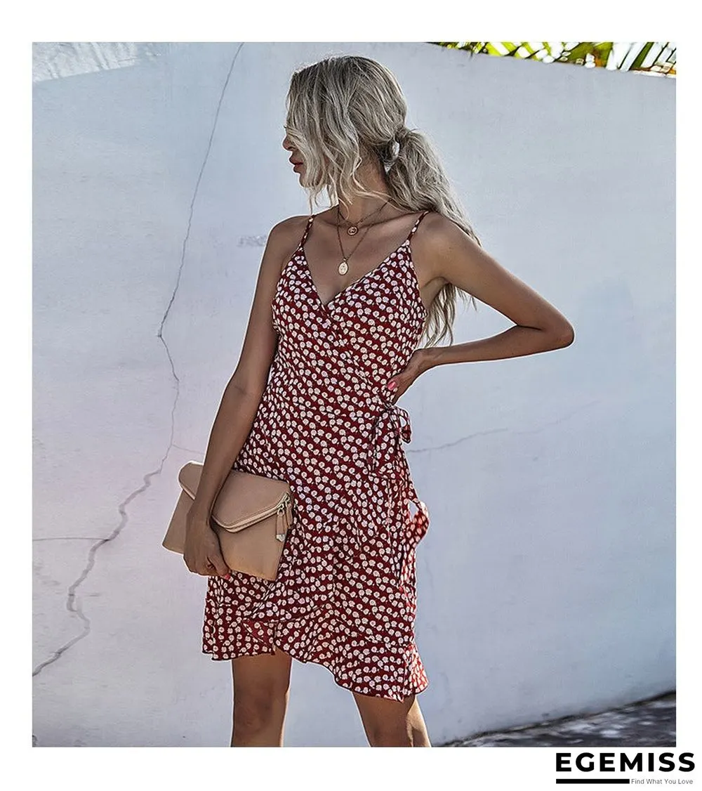 Summer Printing Irregular Ruffled Suspenders Dress Women | EGEMISS