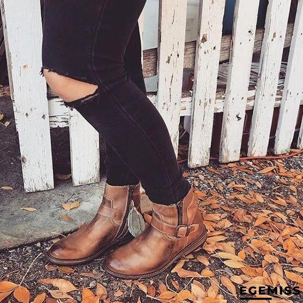 Fashion Zipper Low Heel Martin Boots | EGEMISS