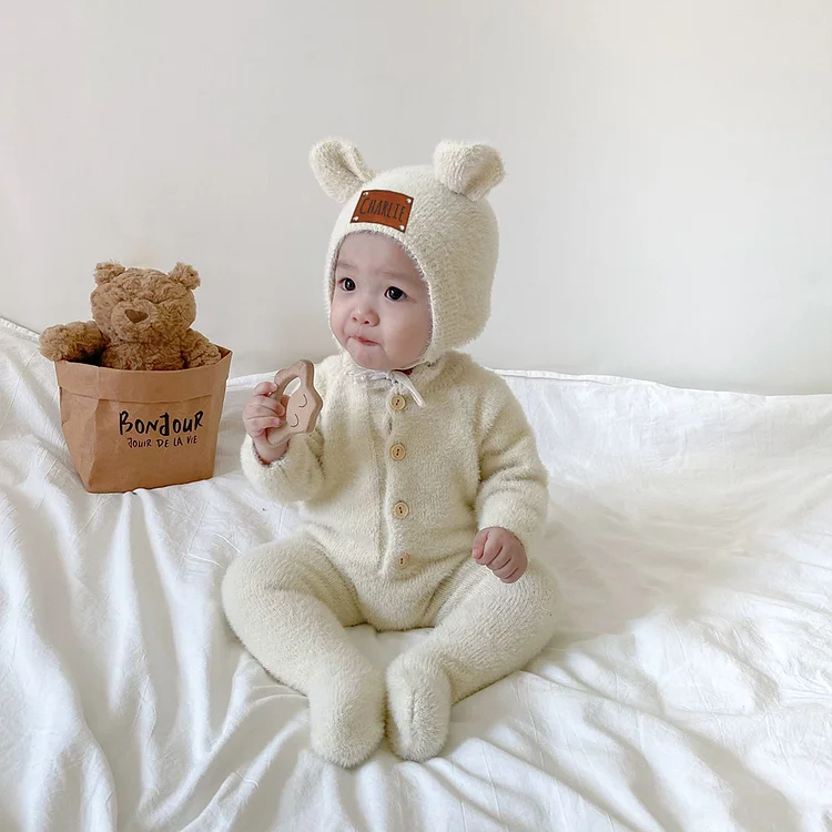 Personalized Baby Mink Cashmere Jumpsuit With Hat 