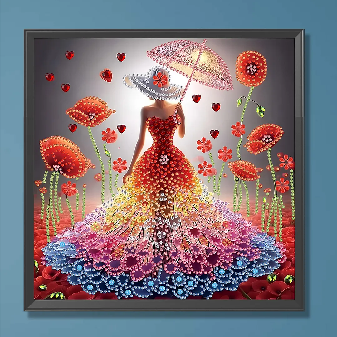 Diamond Painting - Partial Special Shaped Drill - Beauty in Floral Dress(Canvas|30x30cm)