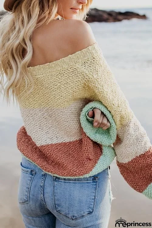 Color Block One Shoulder Sweater