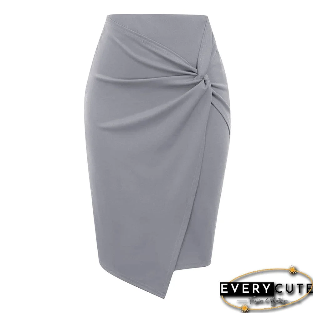 Gray Front Twisted Bodycon Skirt