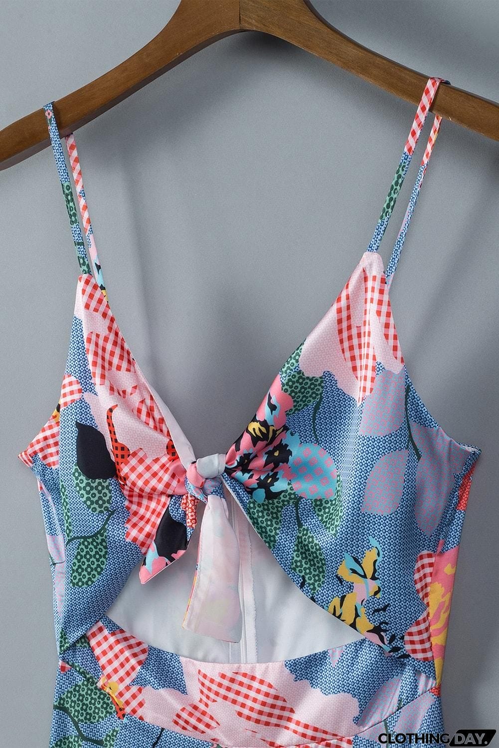 Floral Tied Cutout Split Spaghetti Strap Dress