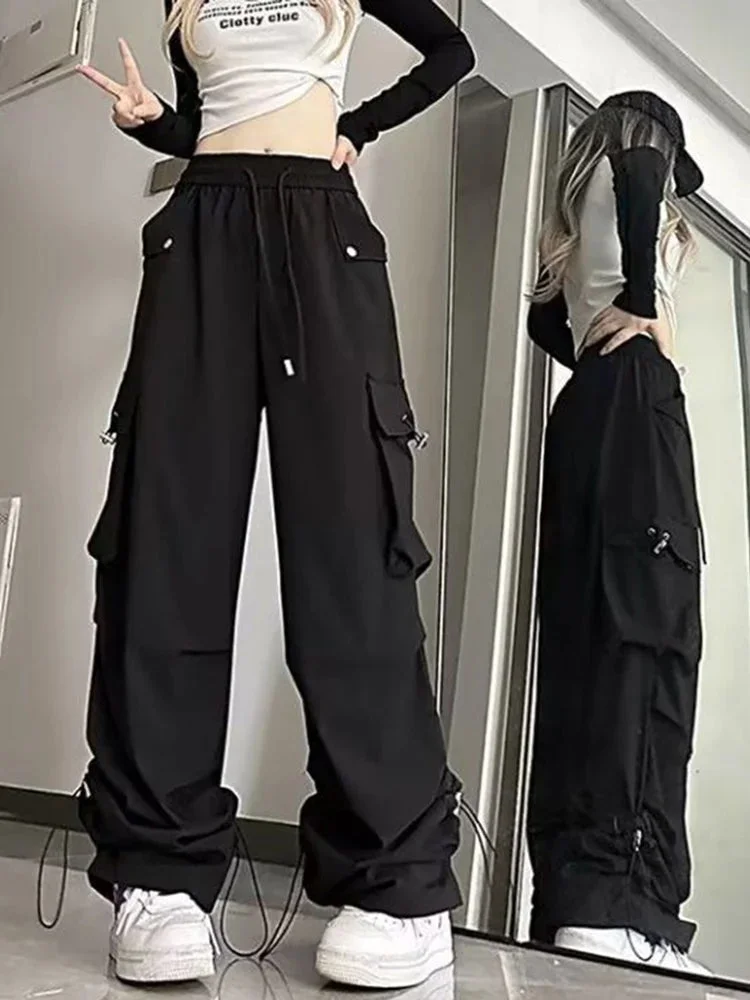 Oocharger Streetwear Cargo Pants Women Y2K High Waist Hip Hop Straight Trousers American Retro Loose Casual Bf Wide Leg Pants New