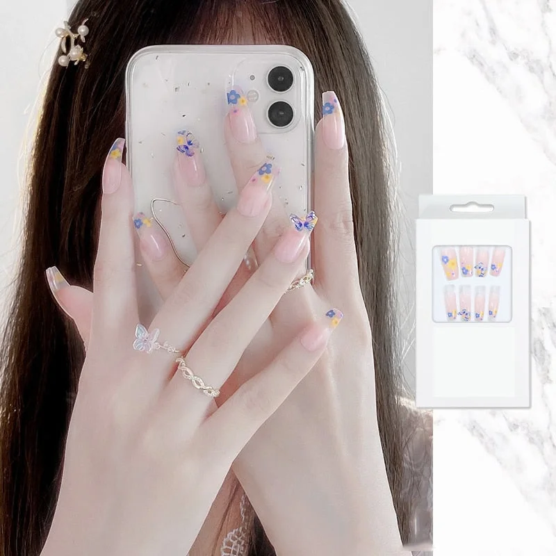 24pcs Stiletto nail tips Aesthetic Northern Lights Simple Fashion Lasting Fake Nails Wearable Full Cover Finished Fingernails TY-Nail Inspo