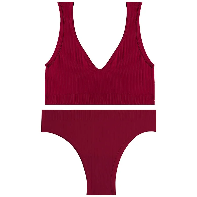 Sexy Women Seamless Lingerie Tops Thong Panty Set U-shaped Back Fitness Bralette Push Up Sports Bra Suit Femme Underwear Girls