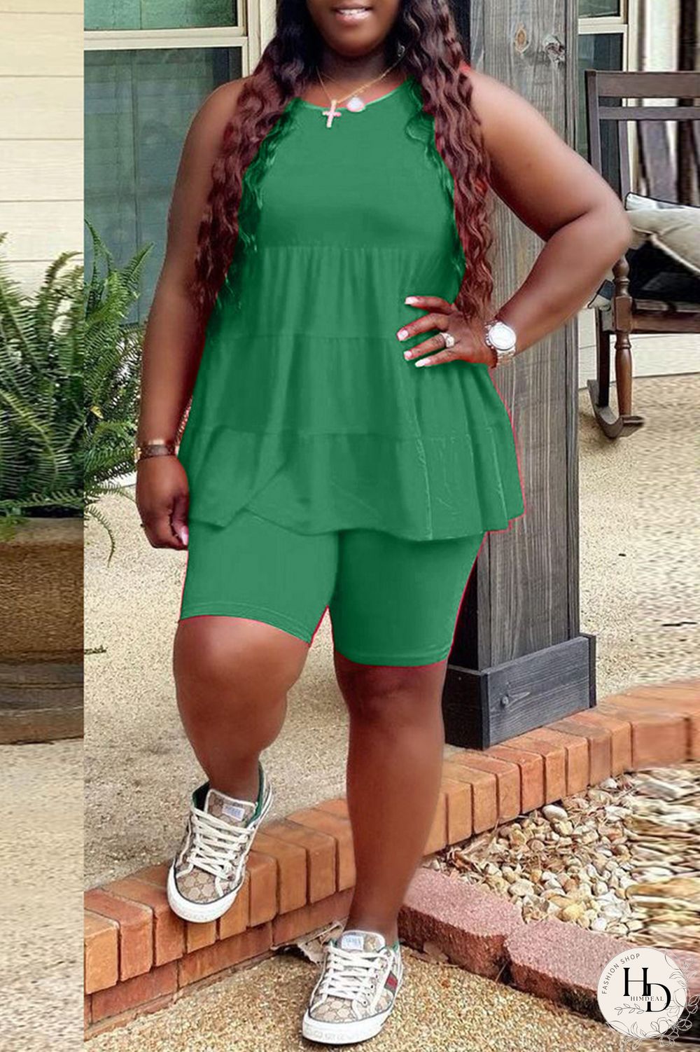 Yellow Fashion Casual Solid Basic O Neck Plus Size Two Pieces