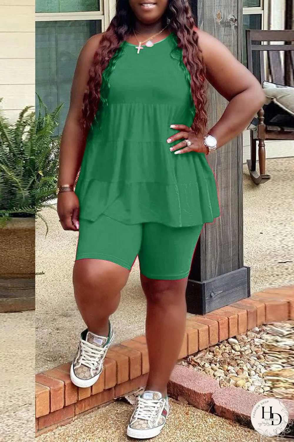 Yellow Fashion Casual Solid Basic O Neck Plus Size Two Pieces