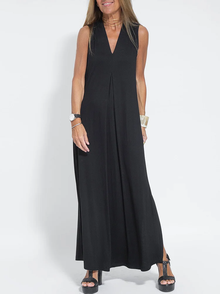 Elegant Solid Color Sleeveless Maxi Dress