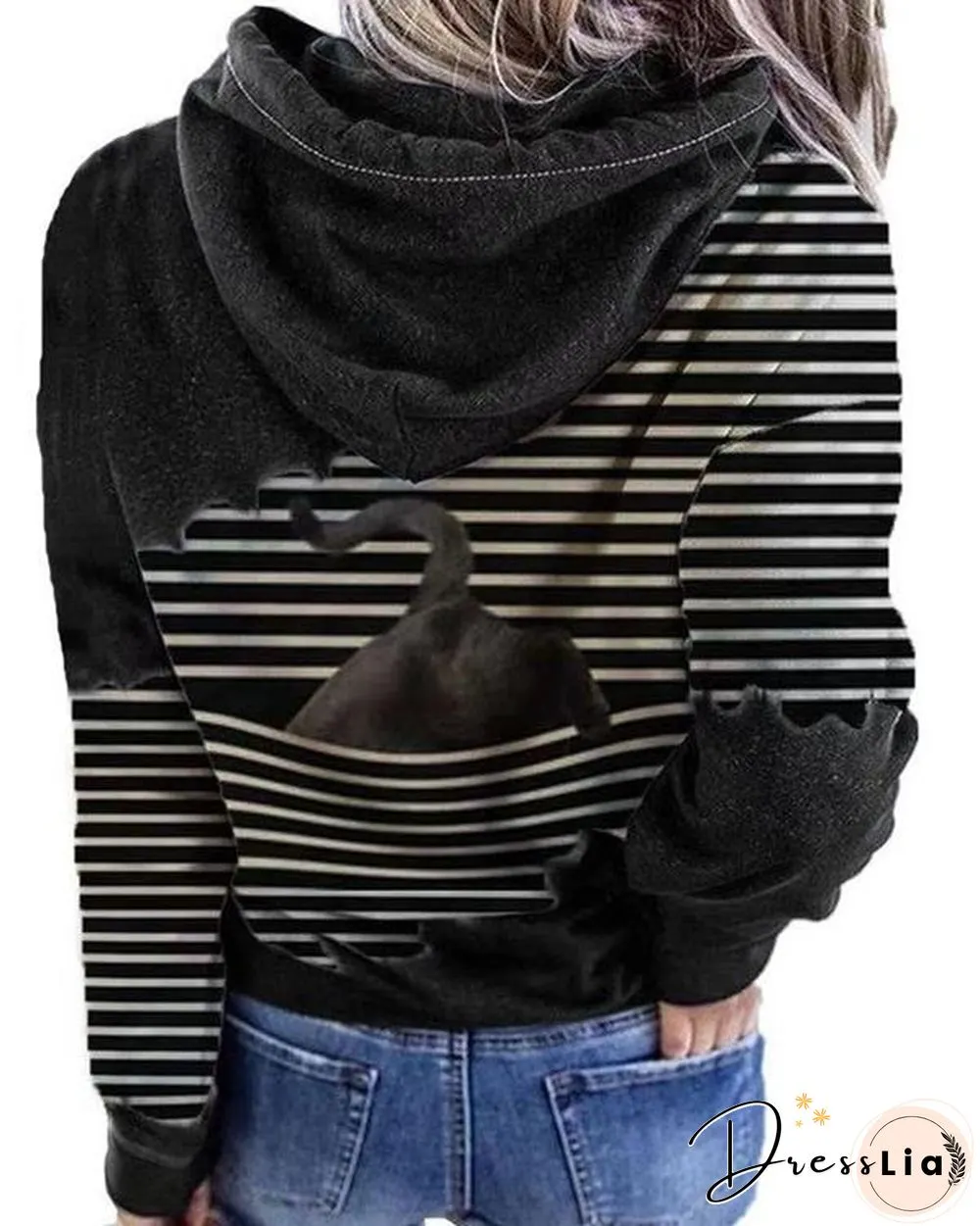 Women Fashion Cat Print Drawstring Hoodies