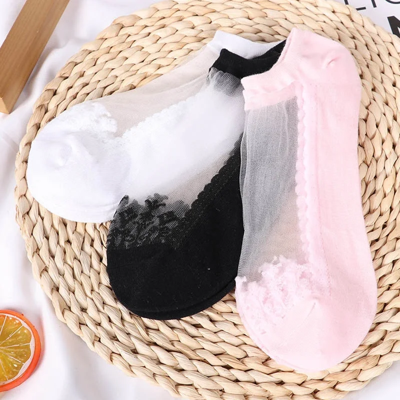 3 Pairs New Elegant Women Girls Cotton Comfortable Solid Dot Spring Summer Wear Low Ankle Invisible Elastic Short Socks
