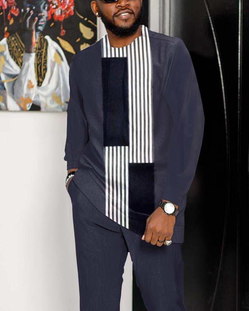 Men's Casual Color Blocking Long Sleeve Walking Suit-167