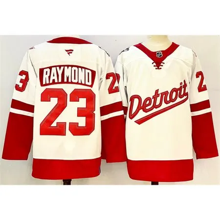 Men's Detroit Red Wings  #23 Lucas Raymond White/Red 2024-25 Stitched Premium Jersey