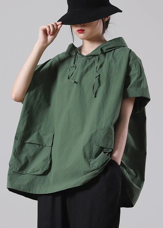 Boutique Army Green hooded Tees Summer Cotton