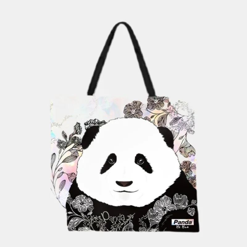 Floral Panda Cartoon Bag Cute Lightweight Casual Spring and Summer Canvas Bag Shoulder Bag
