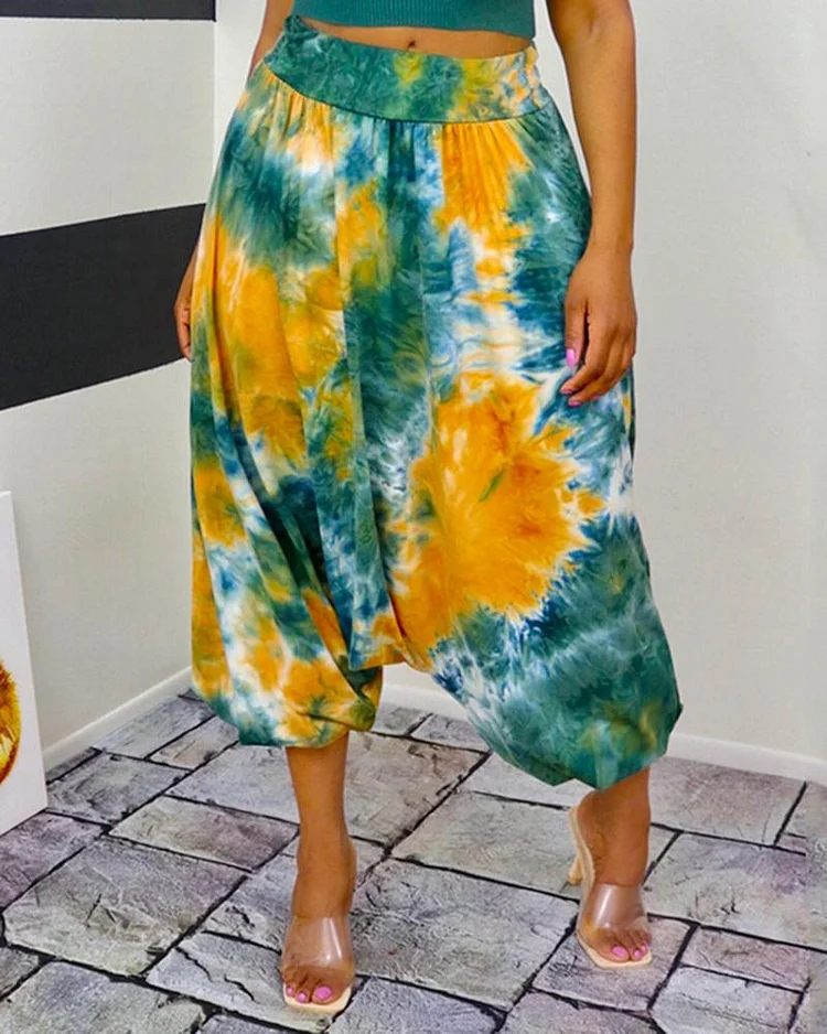 Tie-dye Printed Suspender Pants