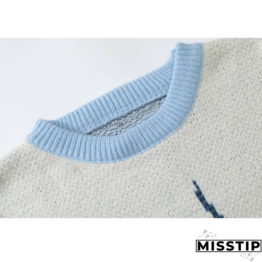 Two Tone Flame Pattern Knit Sweater