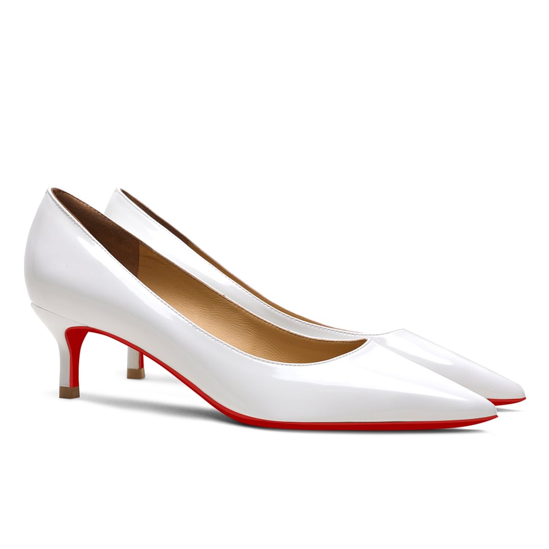 50mm Women's Low Heel Kittens Pointed Toe Casual Slip On Patent Red Bottoms Pumps-vocosishoes