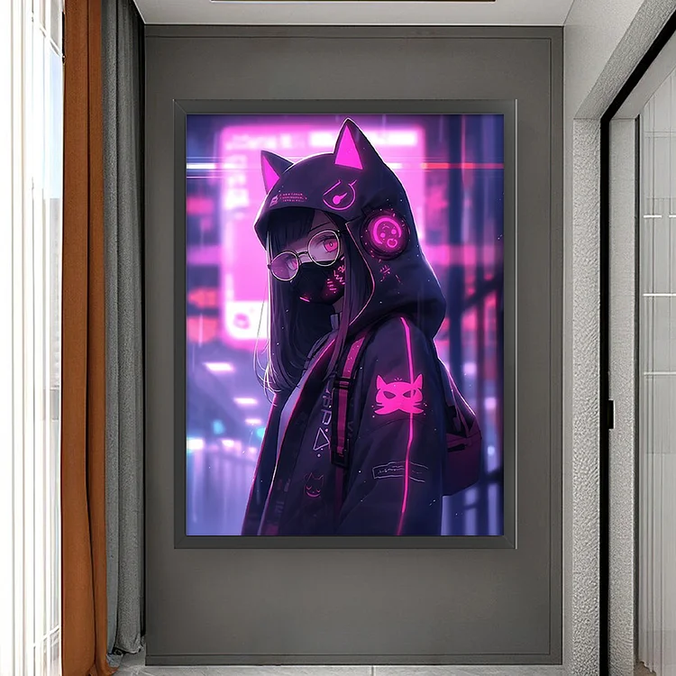 Huacan Brand】Cat Girl 11CT Stamped Cross Stitch 45*60CM