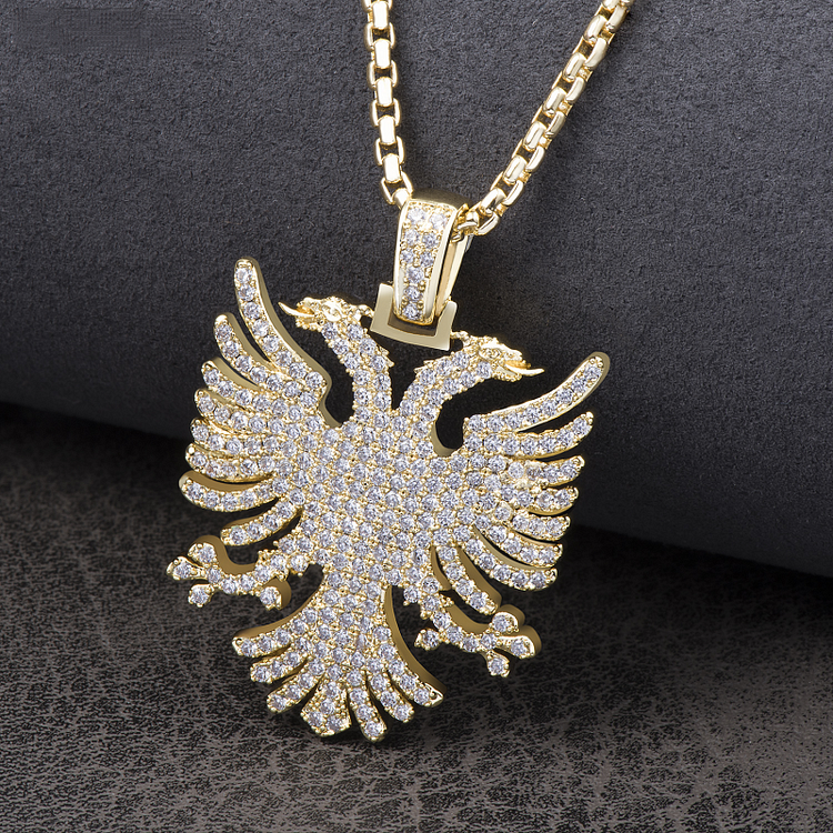 Iced Out Albanian Eagle Pendant Double Headed Eagle Necklace
