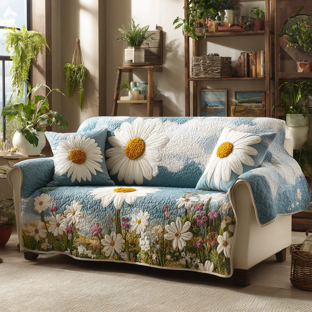 Daisy Meadow Quilted Sofa Cover NCU0DV8984 everthome