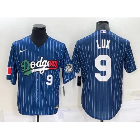 Men's Los Angeles Dodgers #9 Gavin Lux Navy Mexico World Series Cool Base Stitched Baseball Jersey JSA3