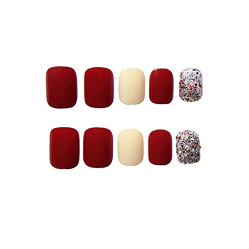 Short Square False Nails 24 PCS Stick on Jelly Fake Nail Piece Full Cover Glossy Manicure for Nail Salon Art DIY SANA889-Nail Inspo