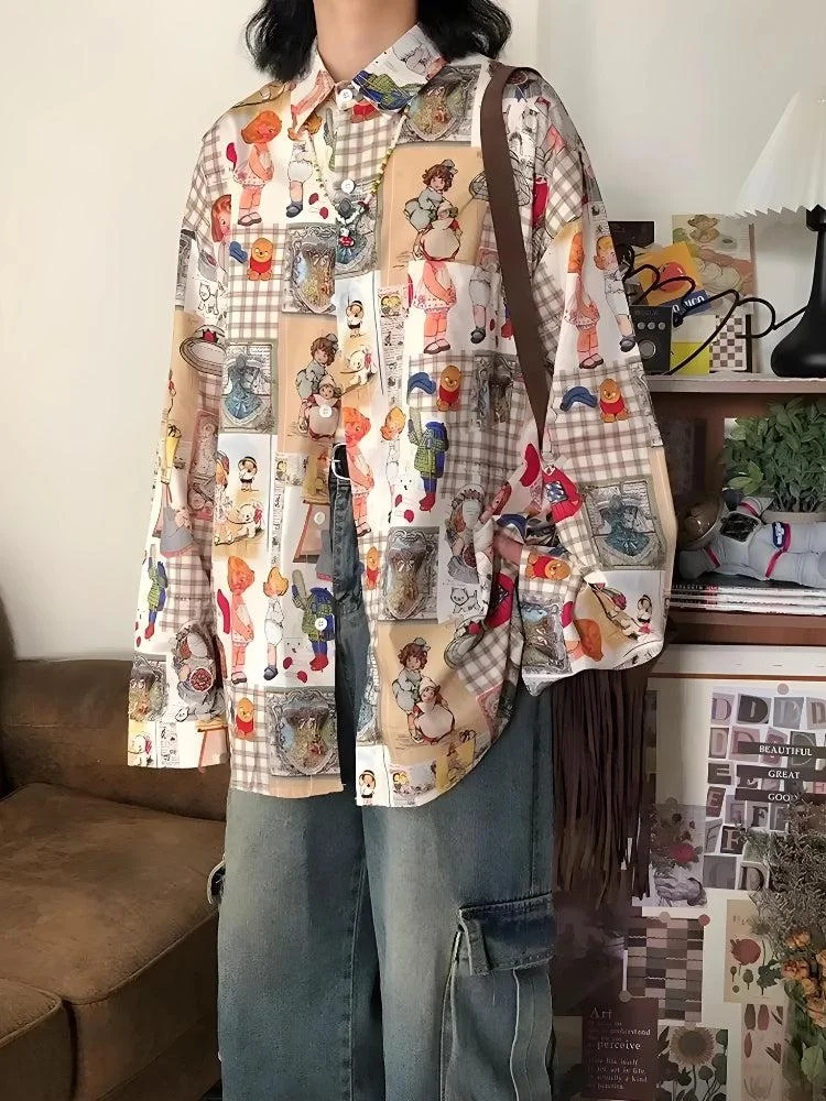 Brownm Cartoon Oversized Shirt