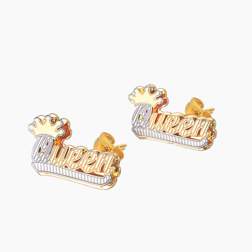Personalized Name Crown Stud Earrings