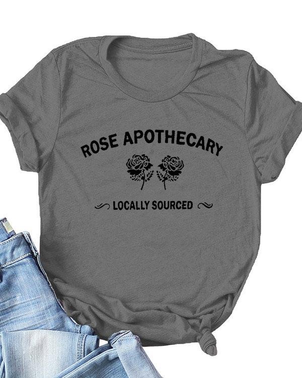 Rose Apothecary Letter Print Daily Casual T-shirts