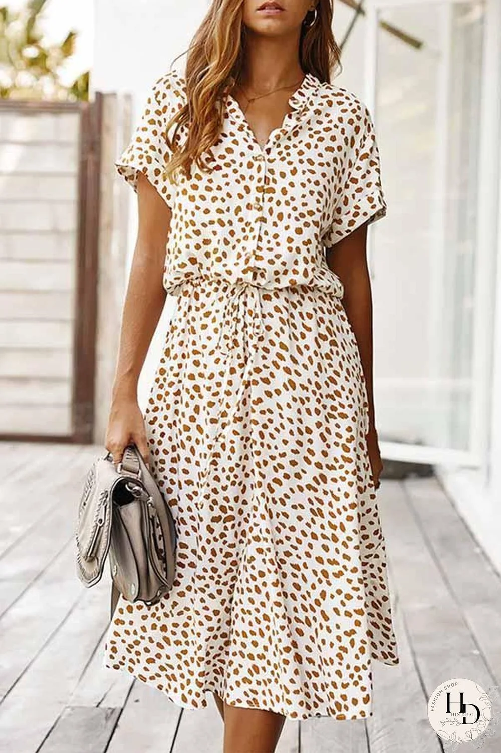 Polka Dot Short Sleeve Midi Dress (2 Colors) P14123