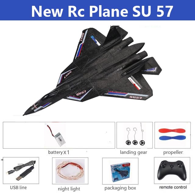 ToyTime 2022 New RC Plane SU 57 Radio Controlled Airplane with Light Fixed Wing Hand Throwing Foam Electric Remote Control Plane Toy