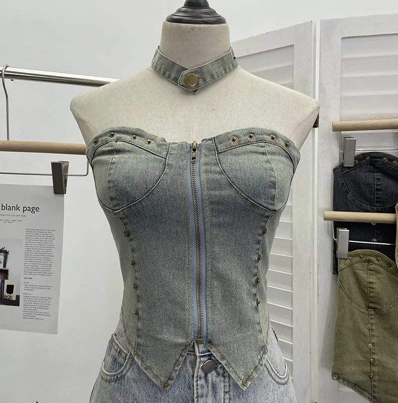 Uveng Vintage Babes Cowboy Breast Sling Sling Vest Sexy Sleeveless Hanging Neck Sleeveless Topie Girl 2616