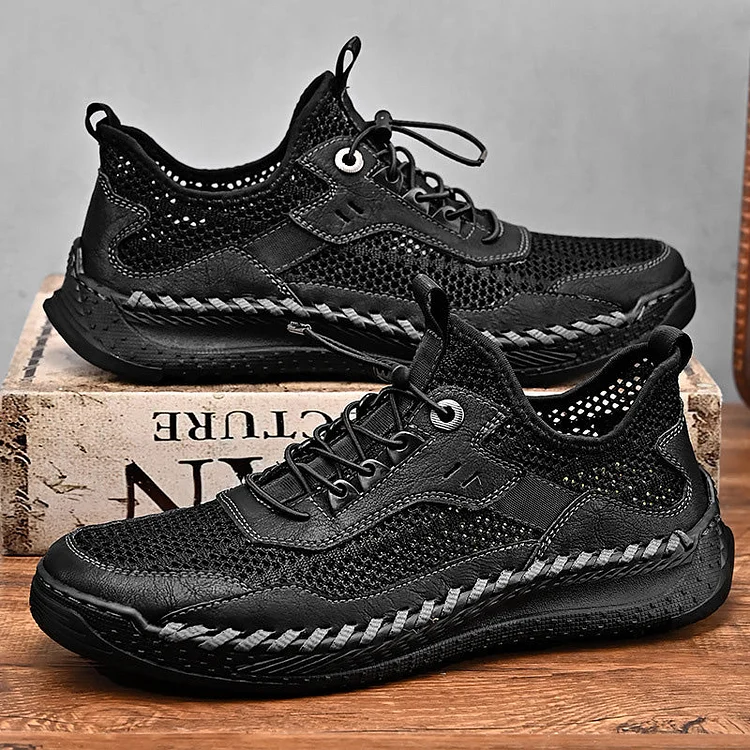 Mesh Hollow Out Lace Up Stitching Casual Outdoor Sneakers