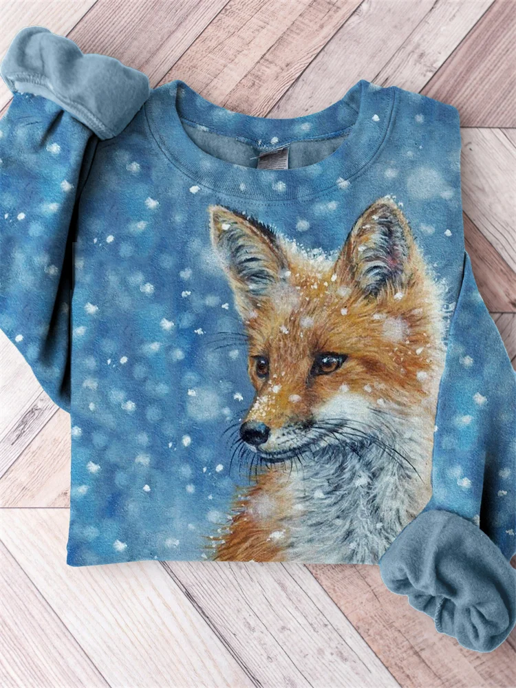 Fuzzy Fox in the Snow Art Bequemes Sweatshirt