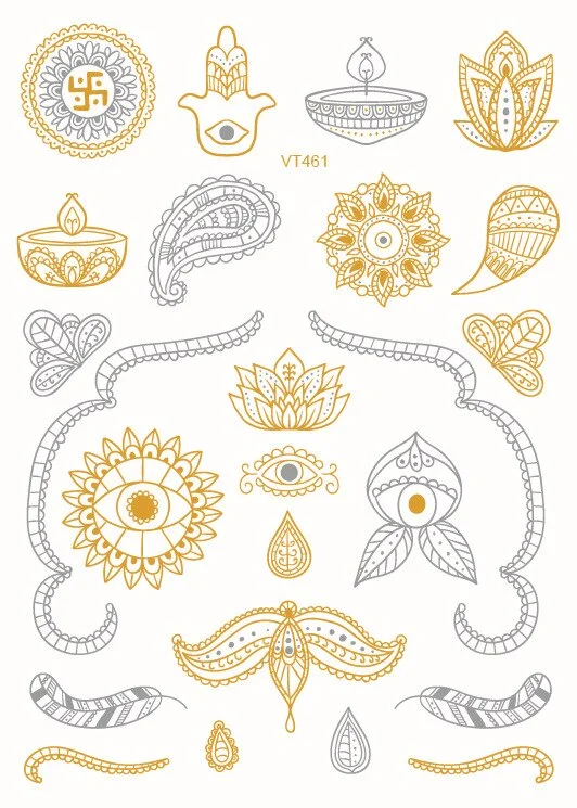 24 Kinds Metallic Bronzing Mandala Temporary Tattoo Sticker Glitter Gold Body Art Waterproof Disposable tatouage temporaire