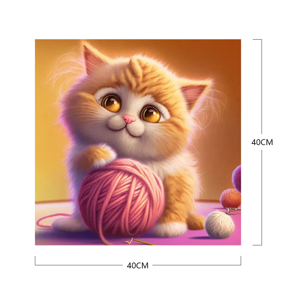 DIY Paint By Number 40*40cm - Cat Playing With Yarn