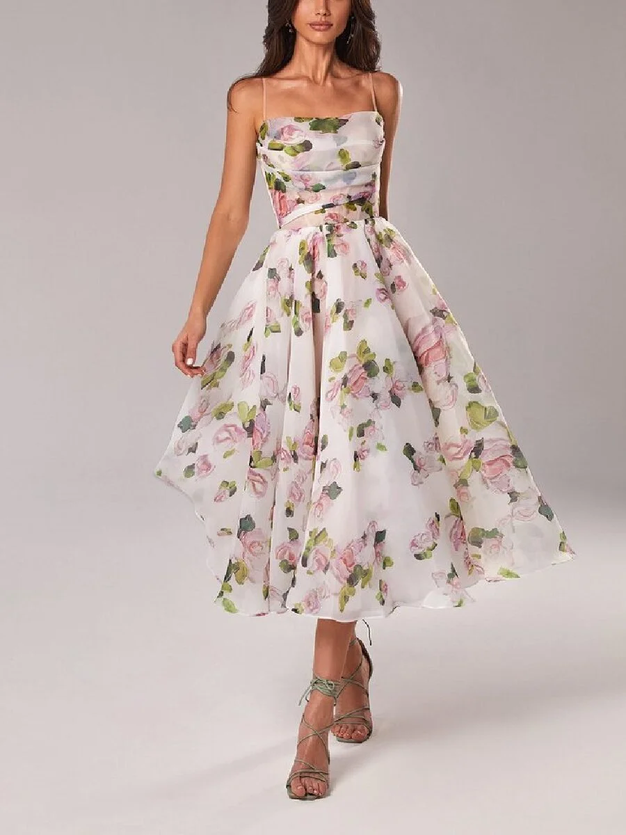 Elegant Print Suspender Dress