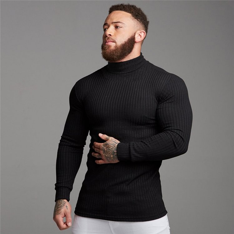 Spring Autumn Men's Casual Solid Slim Long Sleeve Thin Turtleneck T-Shirts