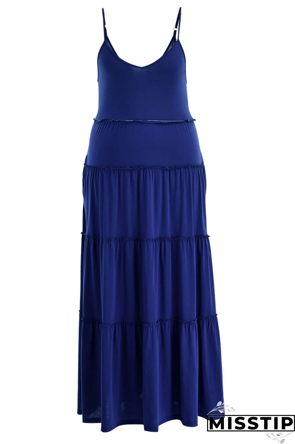 Blue Casual Solid Patchwork Spaghetti Strap Straight Plus Size Dresses