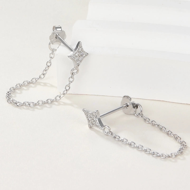 1 Pair Minimalist Cool Style Star Plating Chain Inlay Sterling Silver Zircon 18k Gold Plated White Gold Plated Earrings