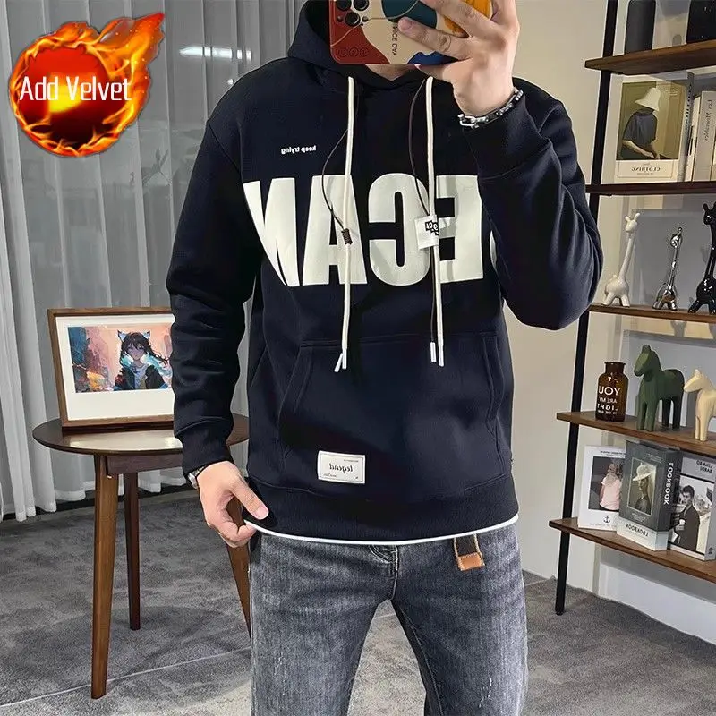 Abeerbajpai men costume adult Men's Hooded Sweatshirt Black Pocket Cotton Male Hoodie Printing Fleeced Cheap Sweat Shirt Overfit Funny Novelty and 90s Vintage