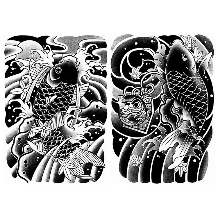 2PCS Temporary Tatoo Sticker Waterproof Realistic Fish Temporary Tattoo Sticker