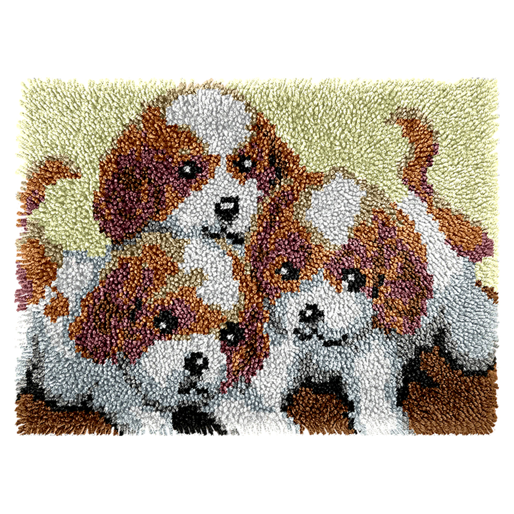 52x38cm Three Puppies DIY Latch Hook Floor Mat Embroidery Latch Hook Carpet Kit