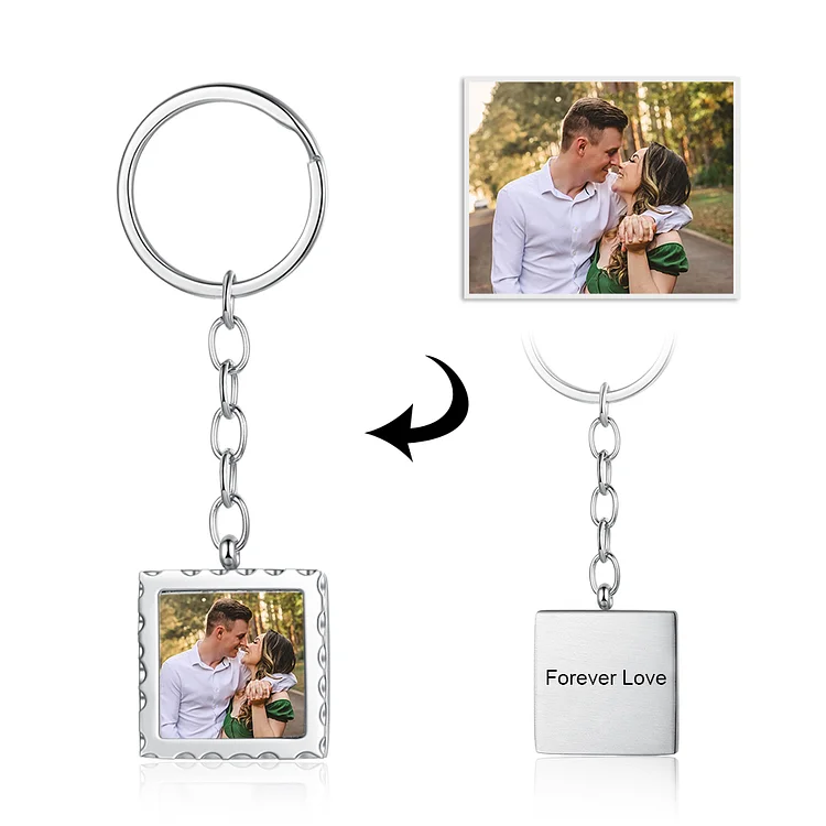 Personalized Photo Keychain Pendant flower Engraving Anniversary Gift