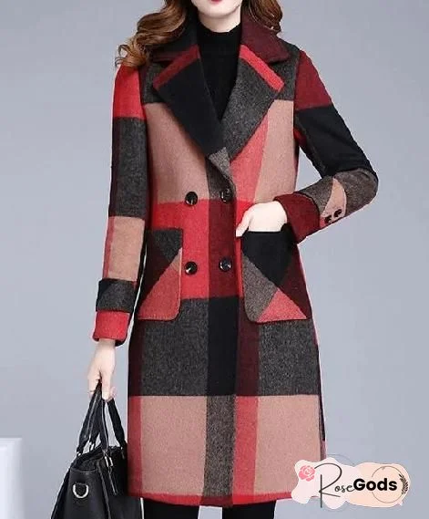 Casual Royal Buffalo Plaid Pocket Coat Women