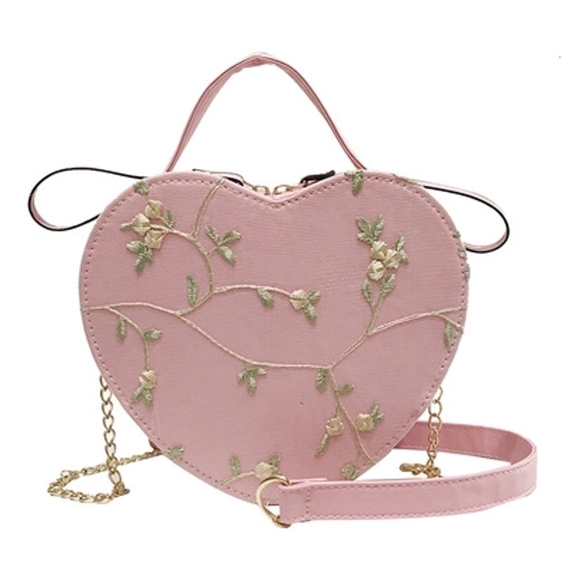 Women’s All Seasons Pu Leather Flower Vintage Style Heart-shaped Zipper Handbag